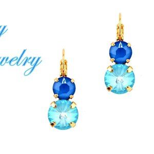 Aqua Allure Double Drop Crystal Earrings in Gold Plated Lever Back Settings